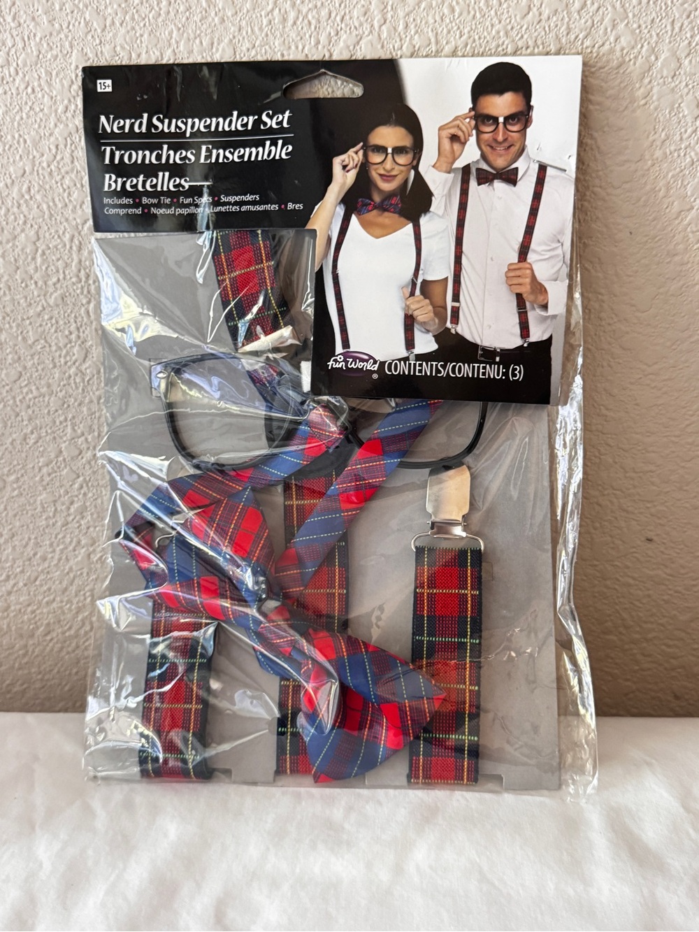 Nerd Suspender Set with Plaid Bow Tie - Red Plaid